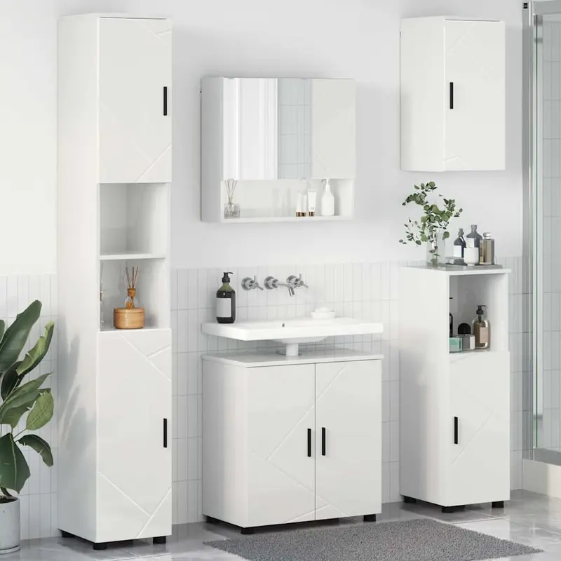 Juego de muebles de baño Montaje en la pared 5 pcs brillante
