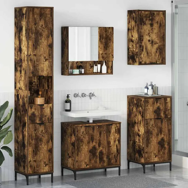 Juego de muebles de baño Roble ahumado Madera Compuesta, Metal