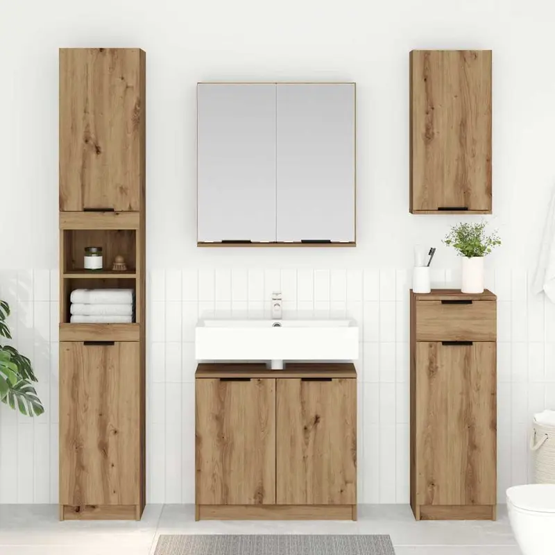 Juego de Muebles de Baño Roble artesanal Madera de ingeniería
