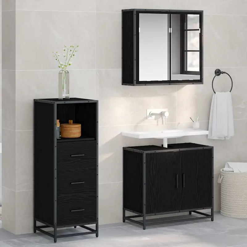 Juego de muebles de baño Roble Negro 35 x 37,5 x 100 cm