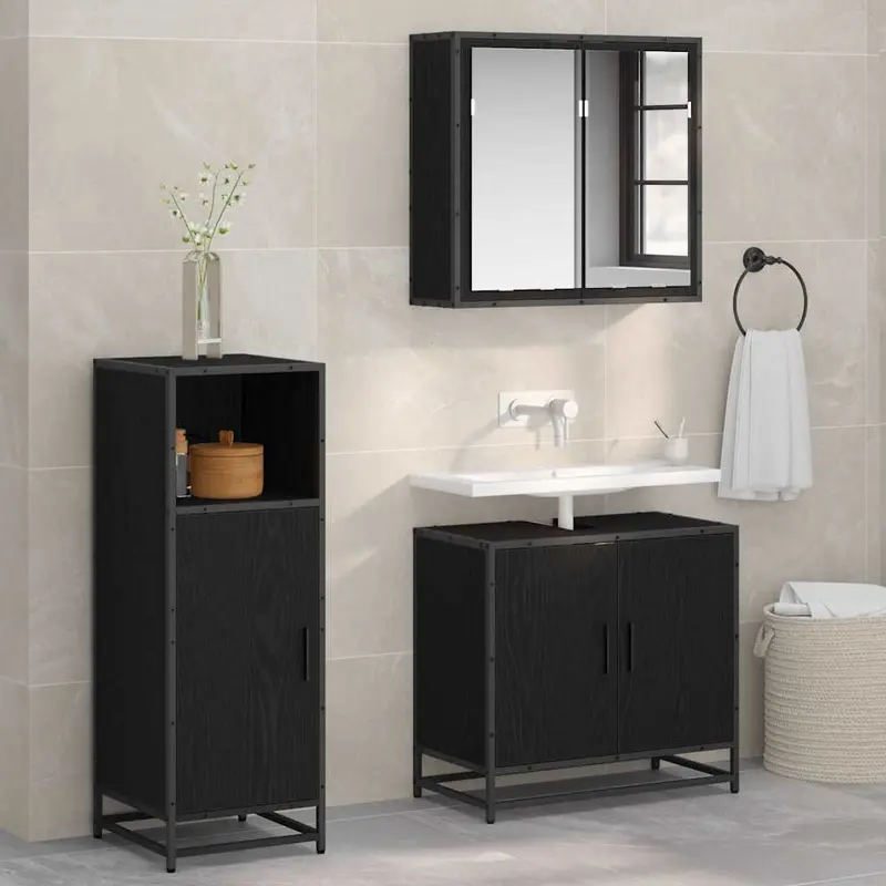 Juego de muebles de baño Roble Negro 35 x 37,5 x 100 cm