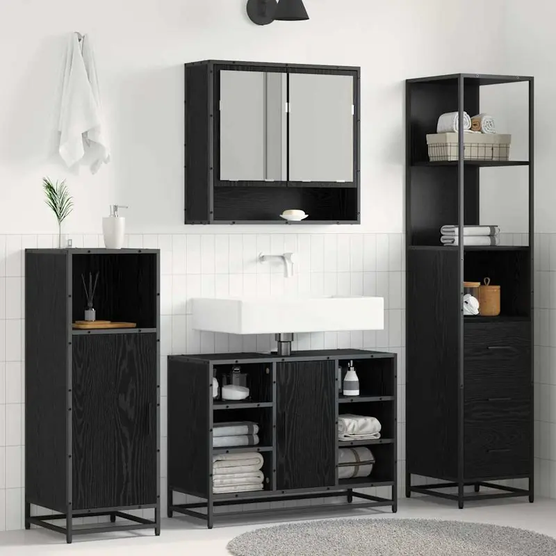 Juego de muebles de baño Roble Negro 35 x 37,5 x 166 cm