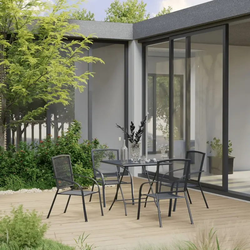 Juego de muebles de comedor de jardín 5 piezas acero antracita