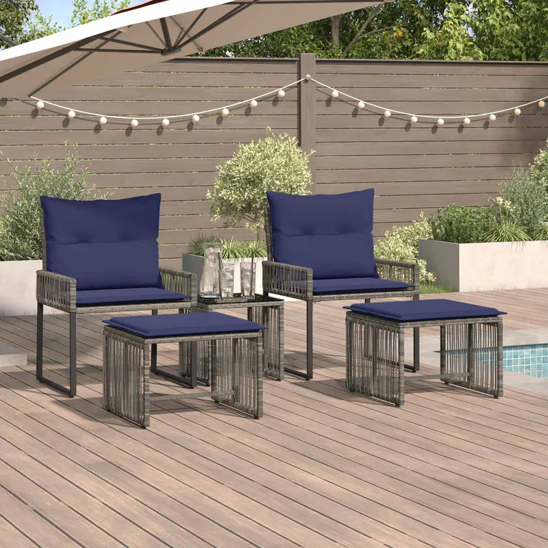 Juego de muebles de exterior 11 pcs Gris y azul marino