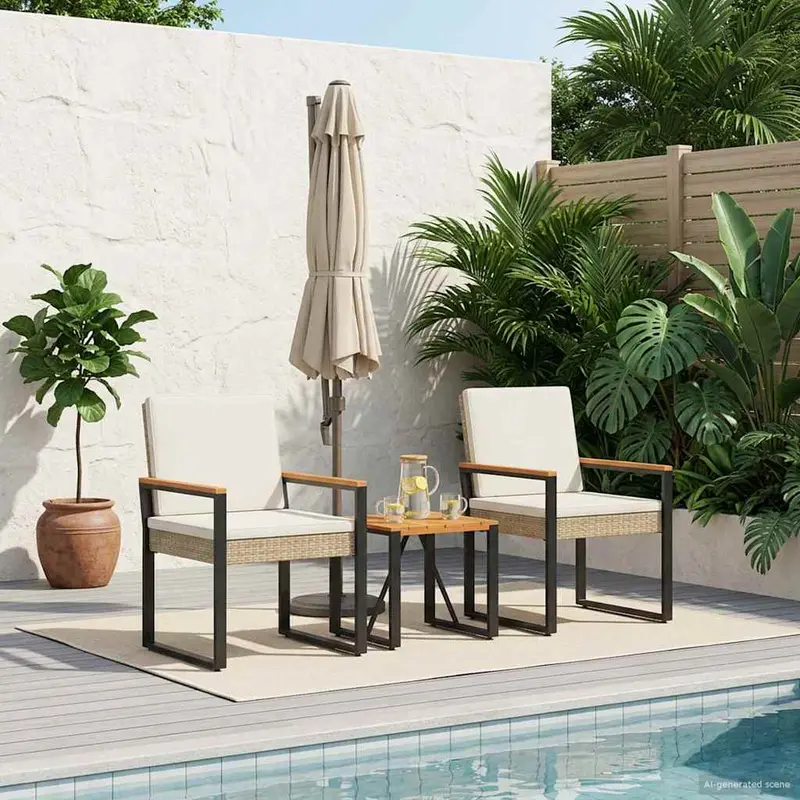 Juego de muebles de exterior 3 pcs Beige y blanco crema