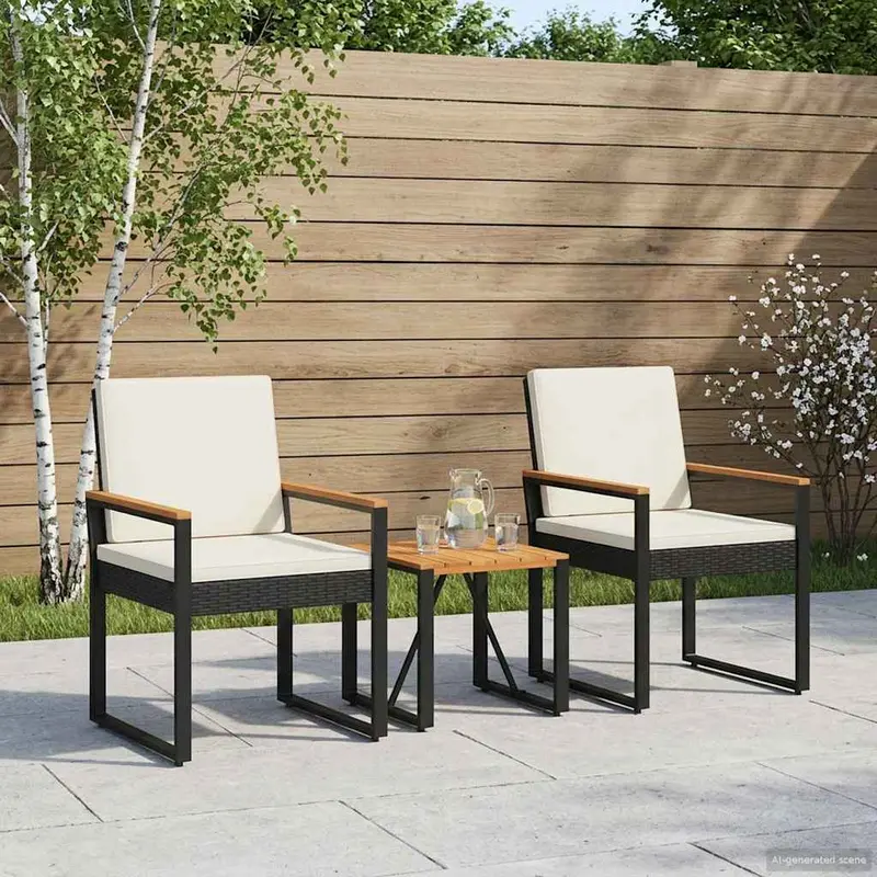 Juego de muebles de exterior 3 pcs Negro y Blanco Crema