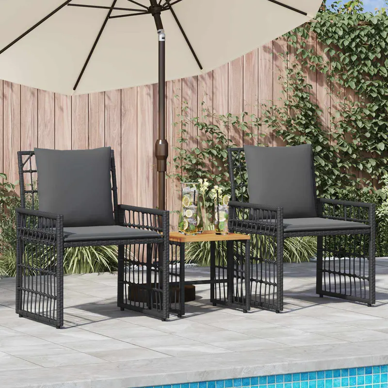 Juego de muebles de exterior 3 pcs Negro y Gris oscuro