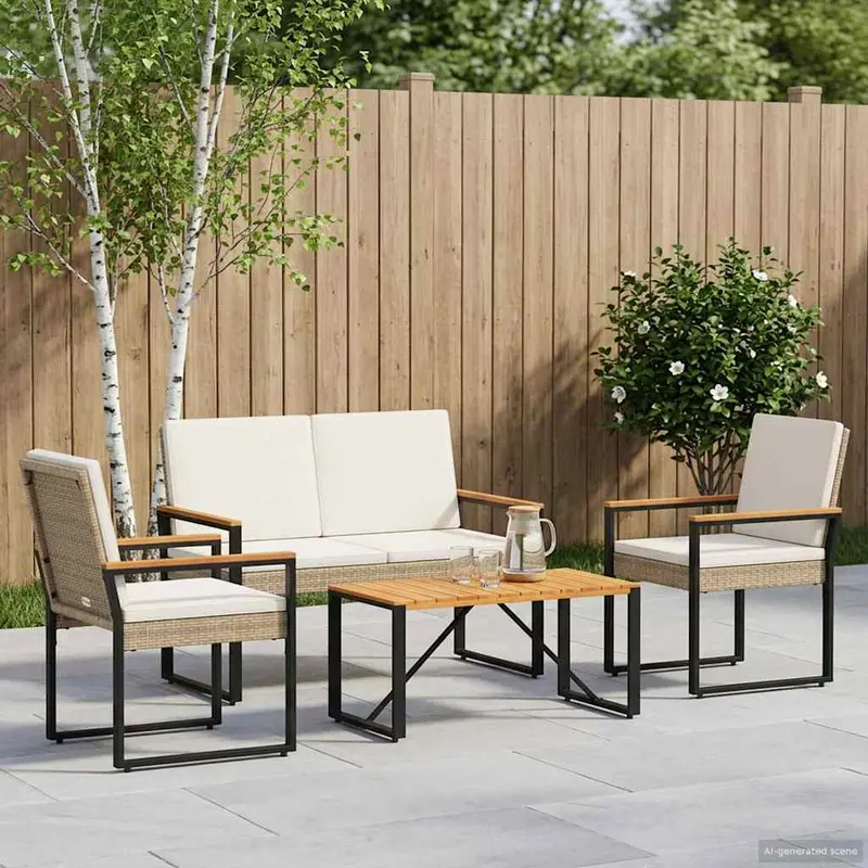 Juego de muebles de exterior 4 pcs Beige y blanco crema