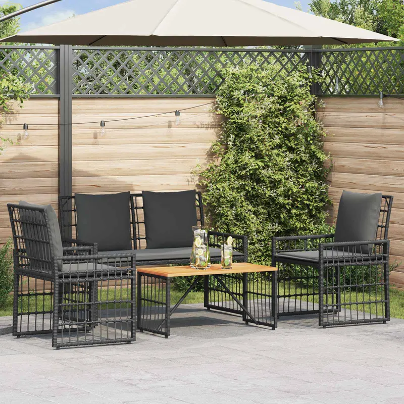 Juego de muebles de exterior 4 pcs Negro y Gris oscuro