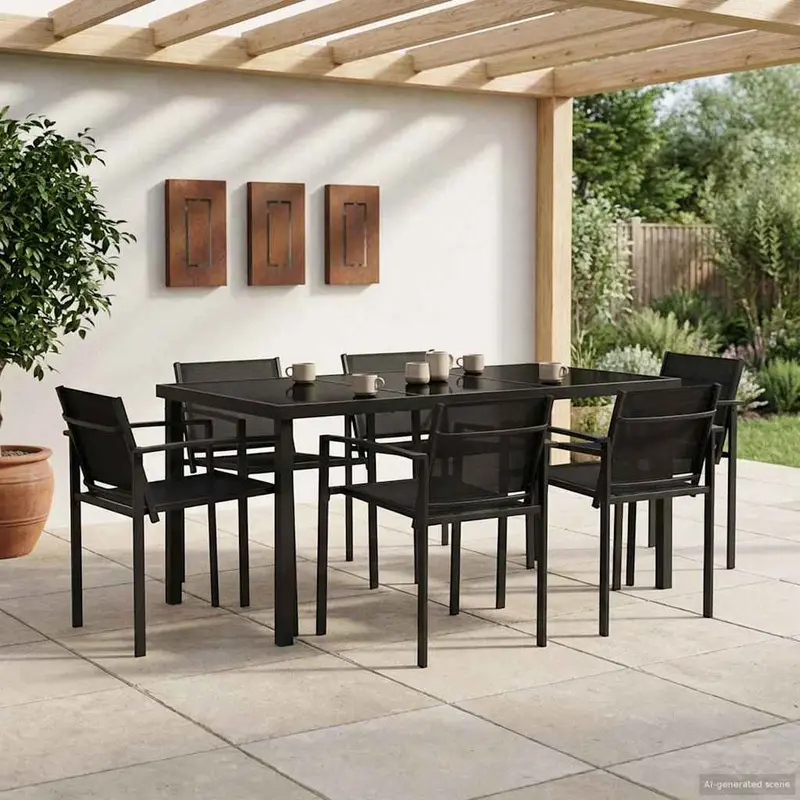Juego de muebles de exterior 7 pcs Negro y Antracita Textileno