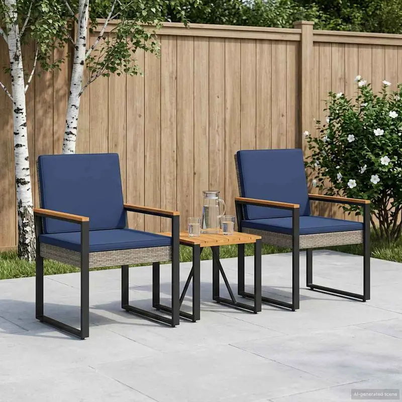 Juego de muebles de exterior con cojín 3 pcs Gris y azul marino