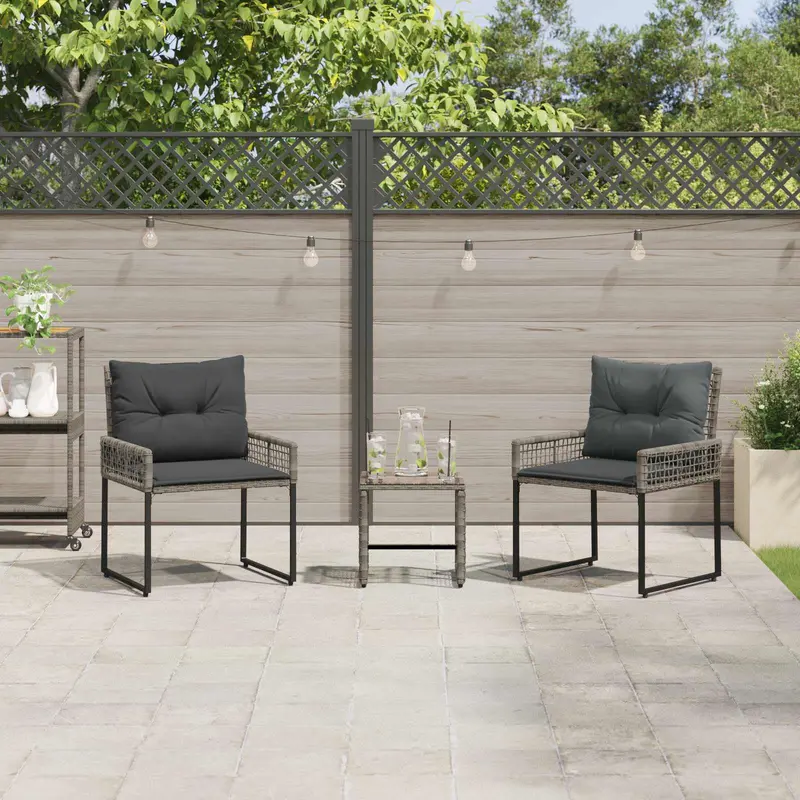 Juego de muebles de exterior con cojín 3 pcs Gris