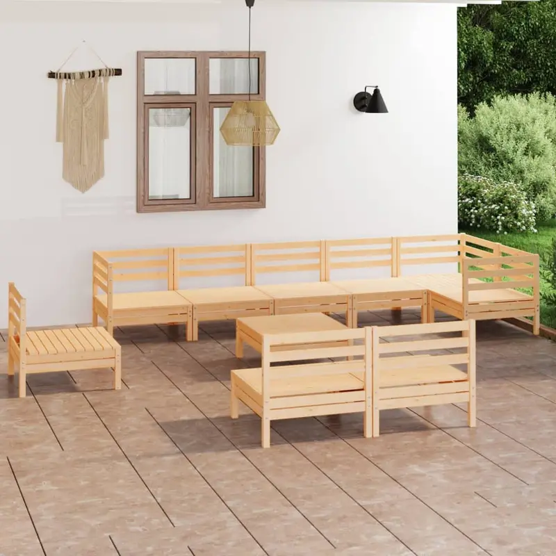 Juego de muebles de jardín 10 piezas madera maciza de pino