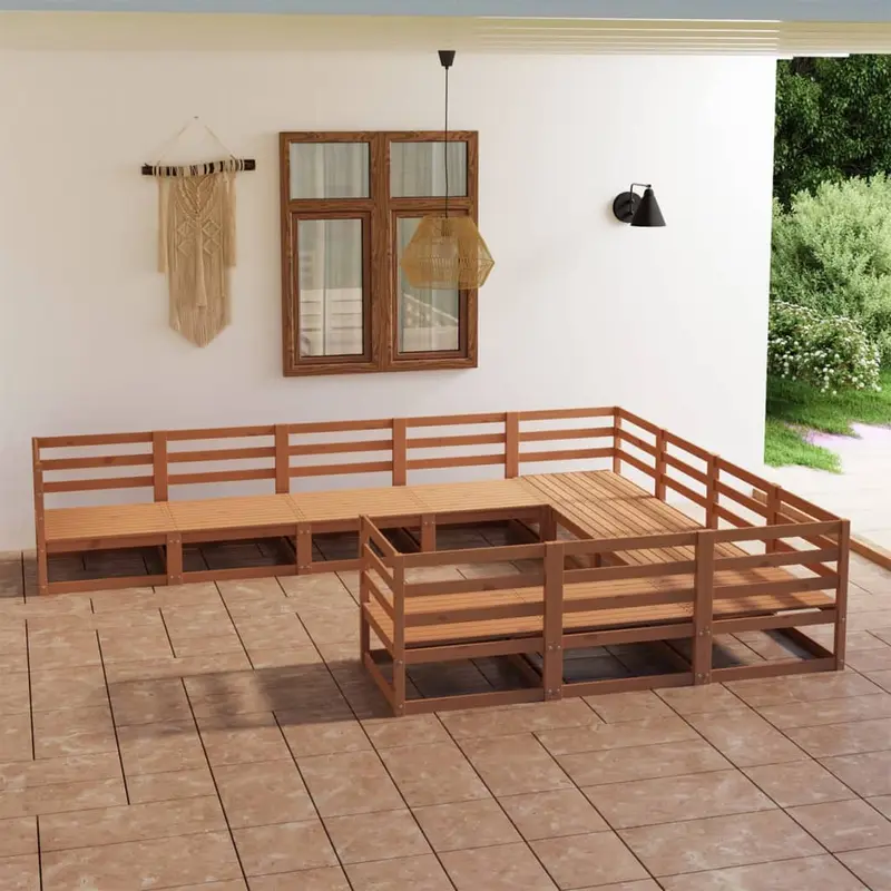 Juego de muebles de jardín 10 piezas madera maciza de pino