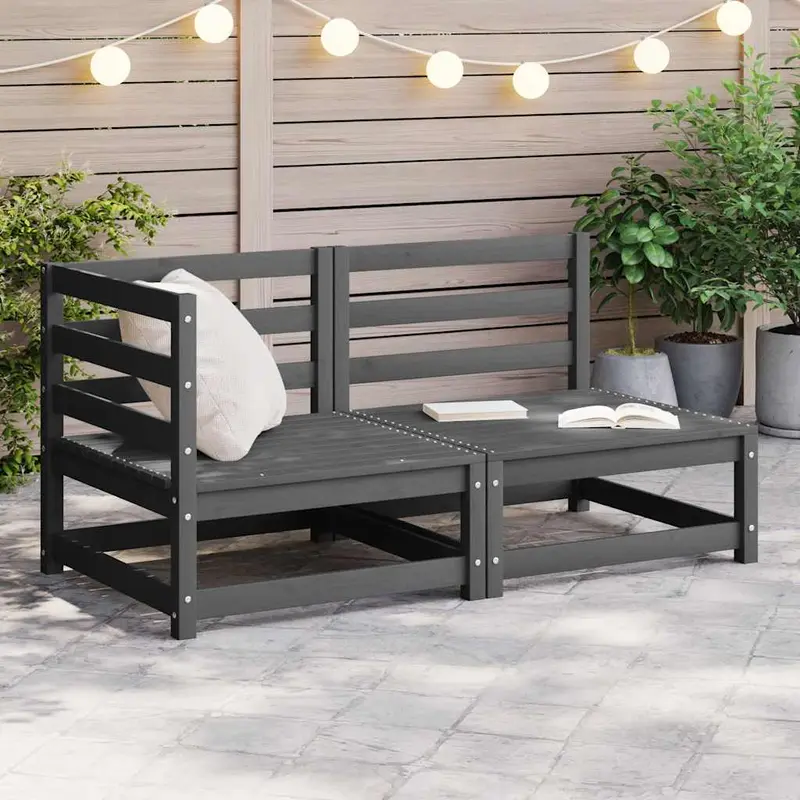 Juego de muebles de jardín 2 piezas gris madera maciza de pino