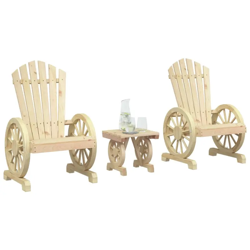 Juego de muebles de jardín 3 piezas madera maciza de abeto