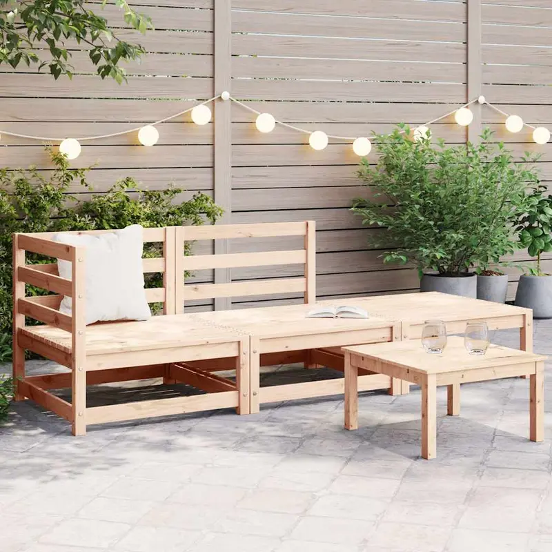 Juego de muebles de jardín 3 piezas madera maciza de pino