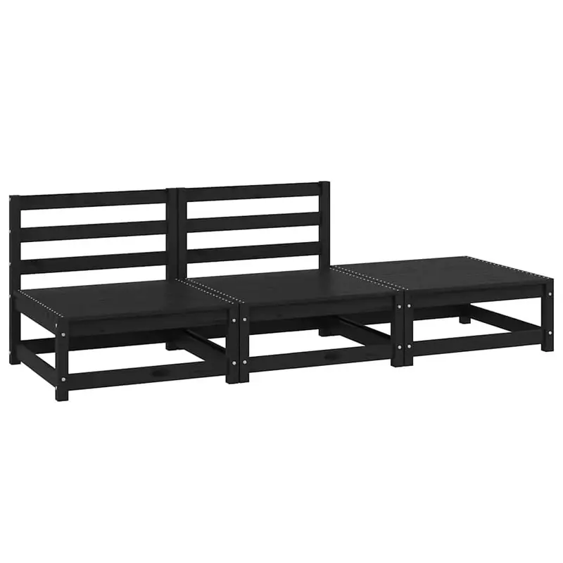 Juego de muebles de jardín 3 pzas y cojines negro madera pino