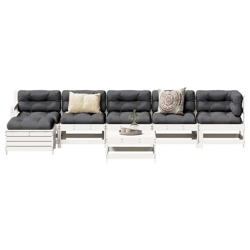 Juego de muebles de jardín 7 pzas madera maciza de pino blanco