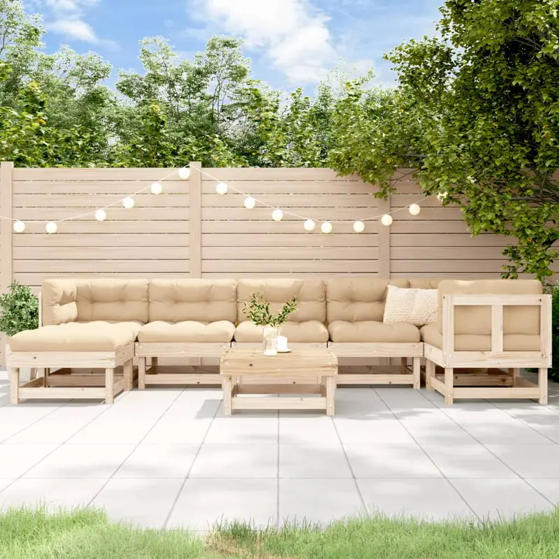 Juego de muebles de jardín 8 pzas y cojines madera maciza