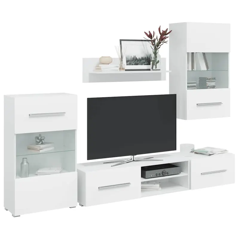 Juego de muebles de salón 5 piezas con iluminación LED blanco