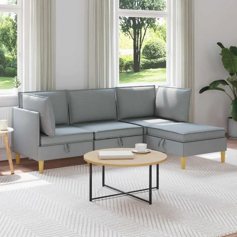 Juego de muebles de salón con cojín 4 pcs Gris Claro Tela