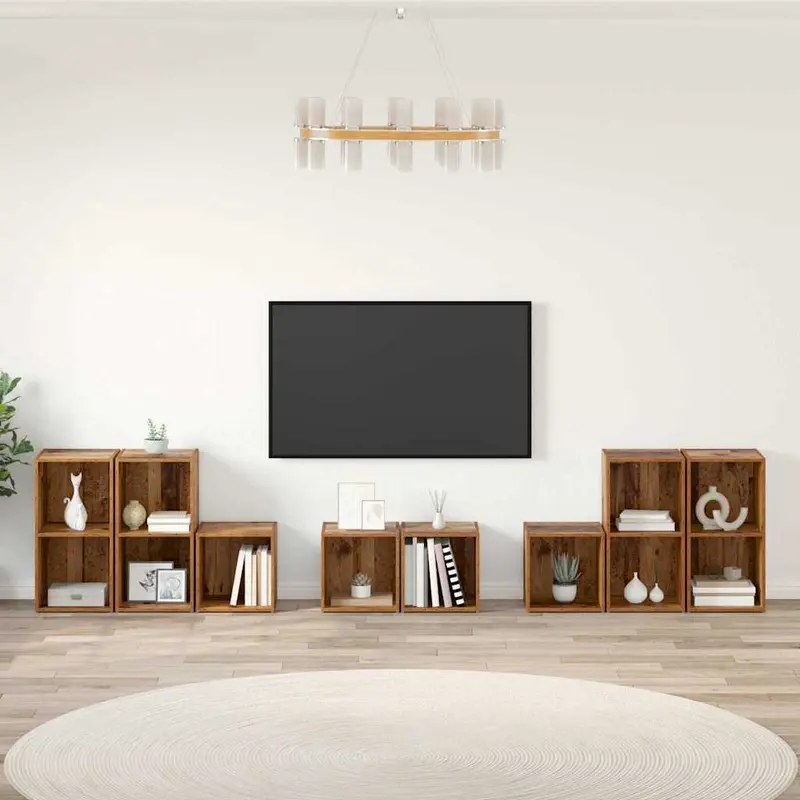 Juego de muebles de TV 8 pcs Madera Vieja Madera contrachapada