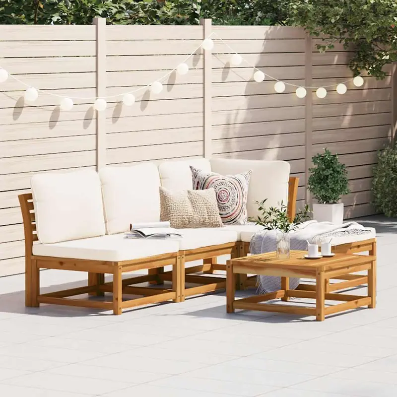 Juego de muebles jardín 5 pzas con cojines madera maciza acacia