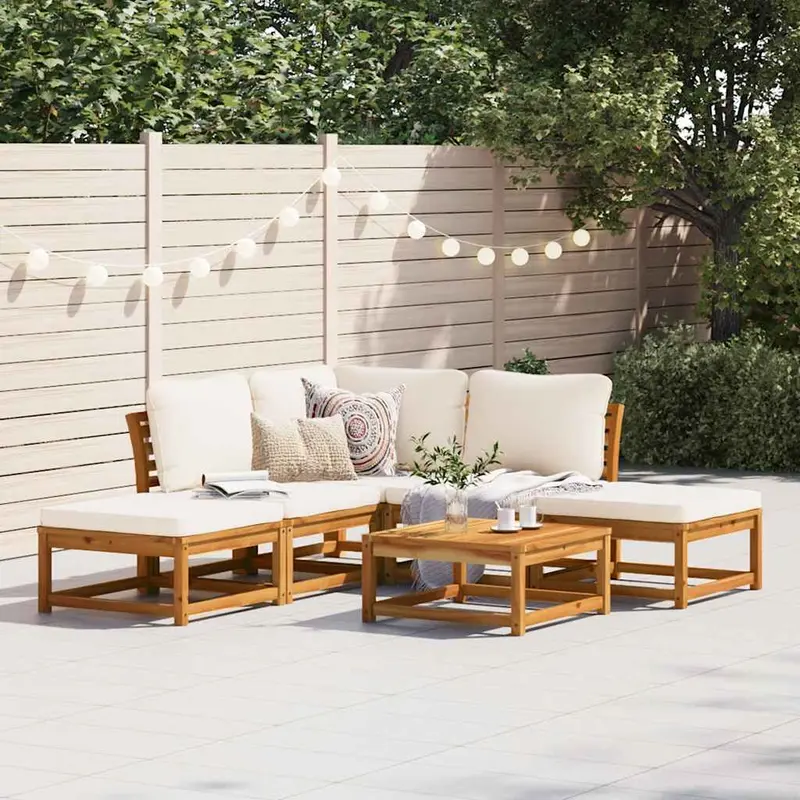 Juego de muebles jardín 6 pzas con cojines madera maciza acacia