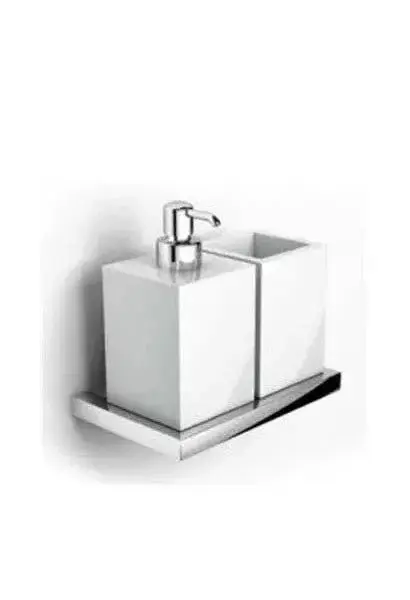 Juego de Portavasos y Dosificador de Jabón Plan Unisan - Vitreous China y Latón Blanco
