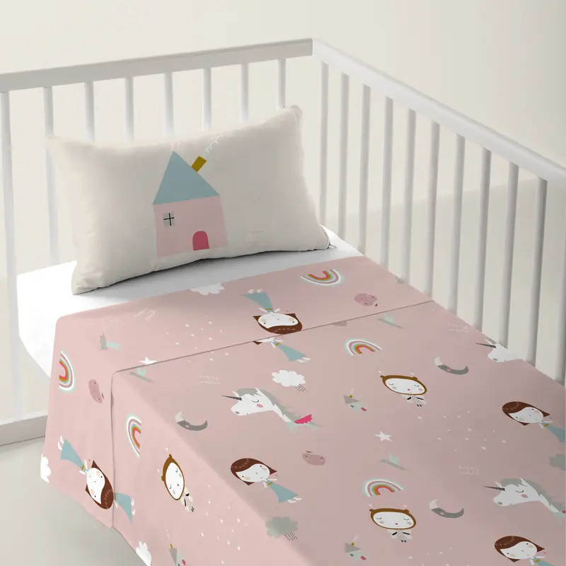 JUEGO DE SÁBANAS CUNA BEBÉ UNICORN WHITE B 100% ALGODÓN