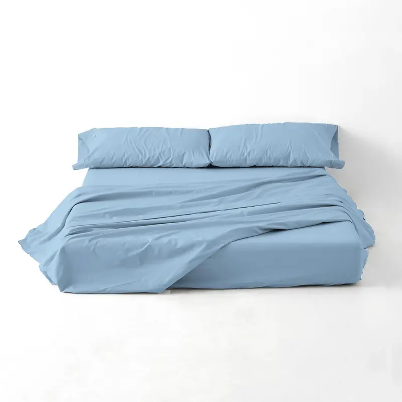 Juego de sábanas liso azul claro