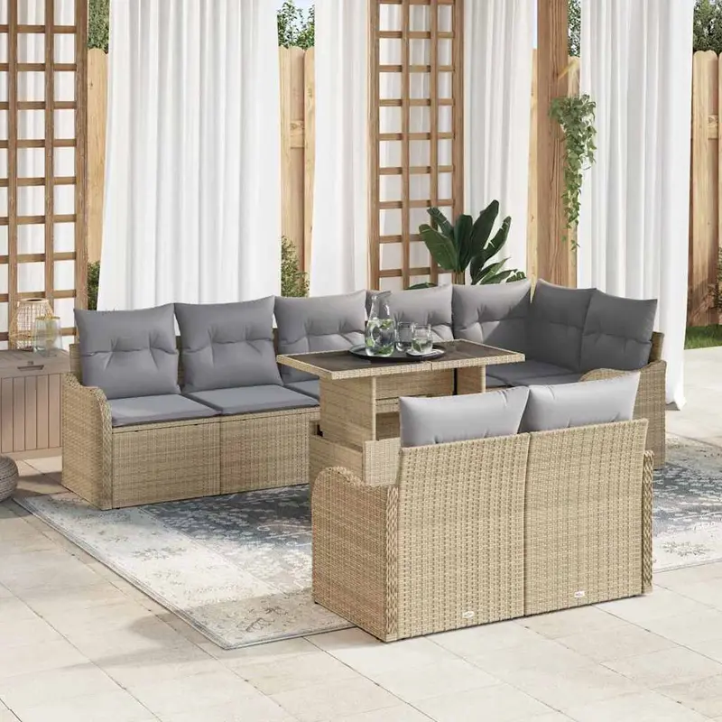 Juego de salón con cojín 9 pcs Beige Poliratán