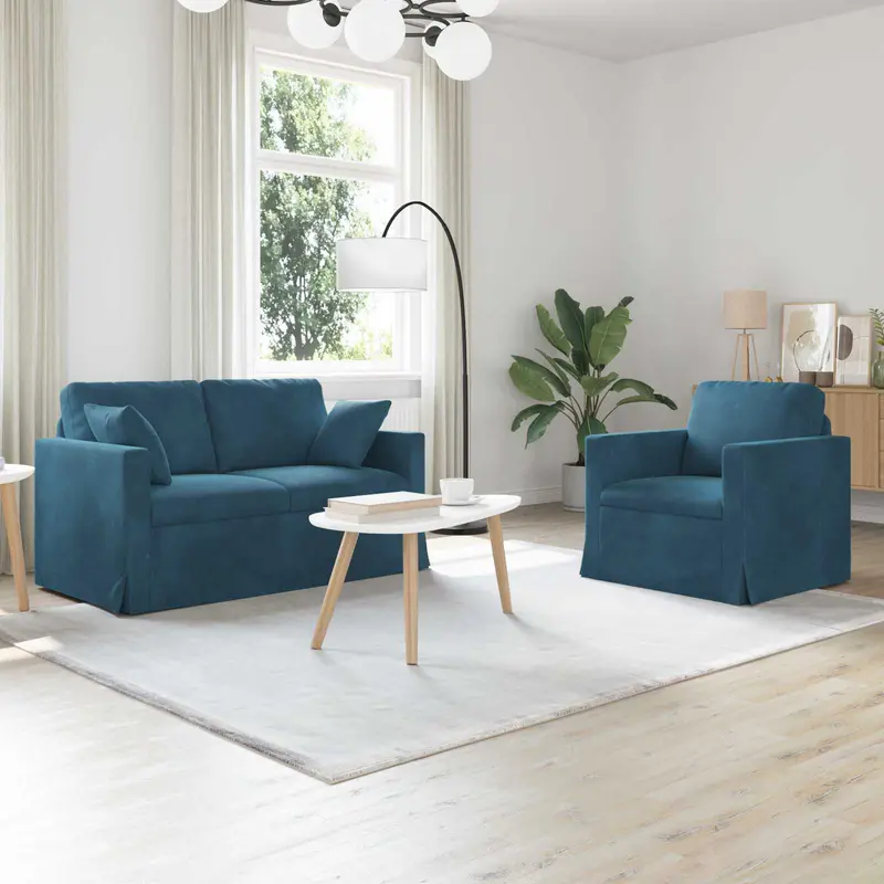 Juego de Sofá 2 pcs Azul 138 x 78 x 80 cm Terciopelo