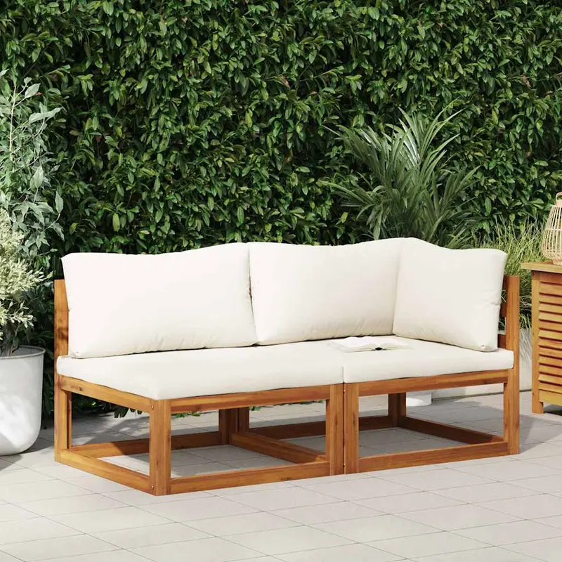 Juego de sofá 2 pzas con cojines blanco crema madera de acacia