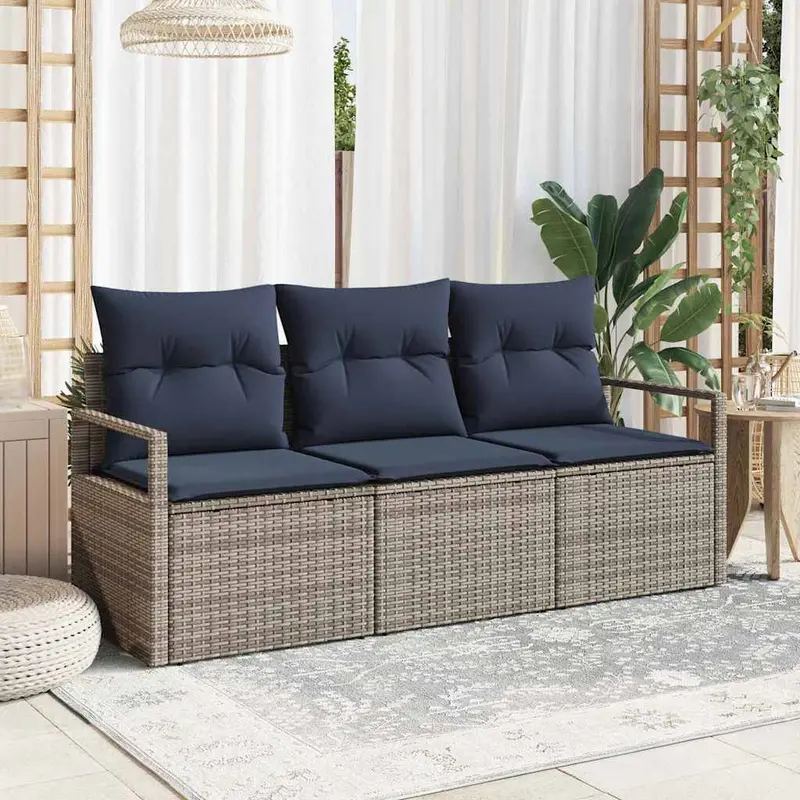 Juego de Sofá 3 pcs Gris ratán sintético