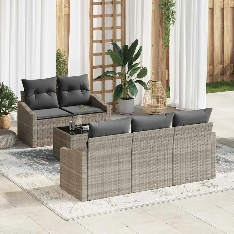 Juego de Sofá 6 pcs Gris Claro y Gris Oscuro ratán sintético