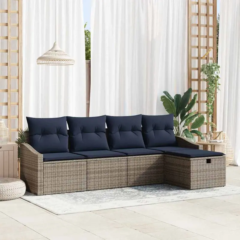 Juego de Sofá con cojín 5 pcs ratán sintético