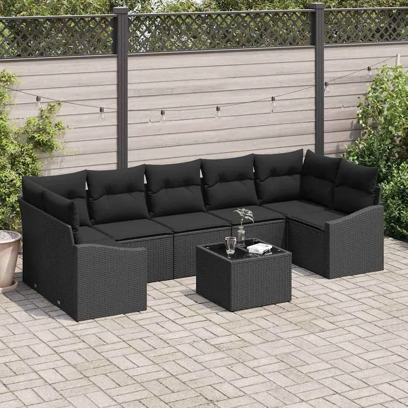 Juego de Sofá con cojín Negro 55 x 55 x 37 cm ratán sintético