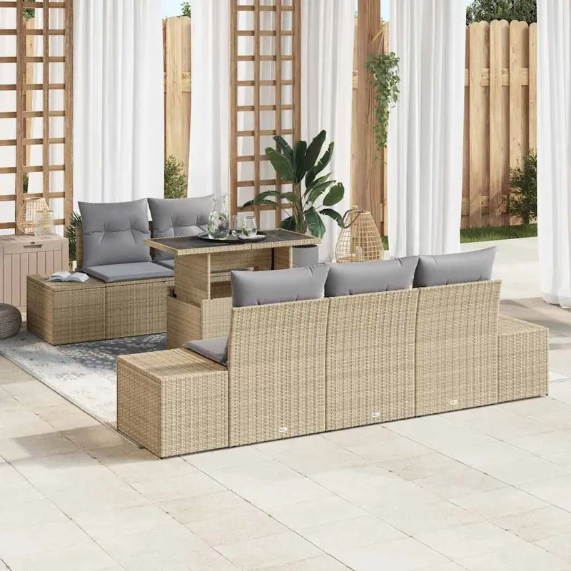 Juego de Sofá Manual 6 pcs Beige y Gris Claro ratán sintético