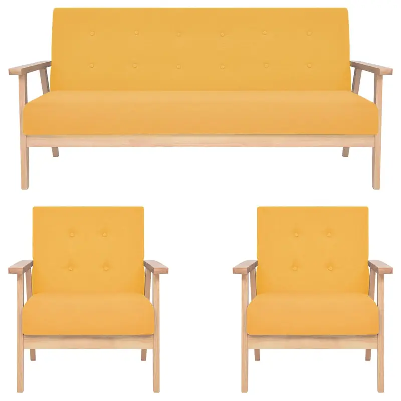 Juego de sofás de 3 piezas tela amarillo