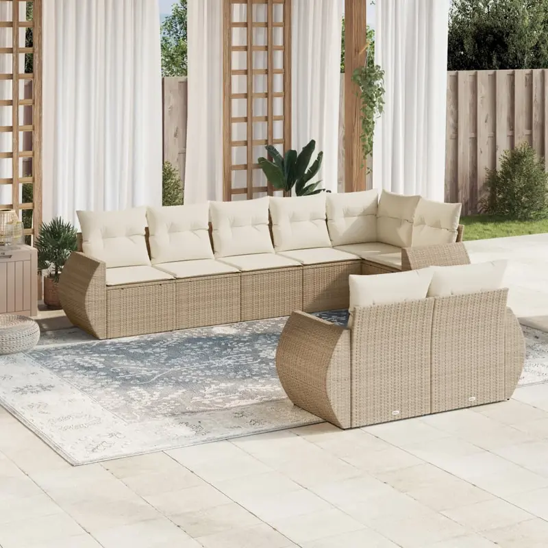 Juego de sofás de jardín con cojines beige 8 pzas ratán PE