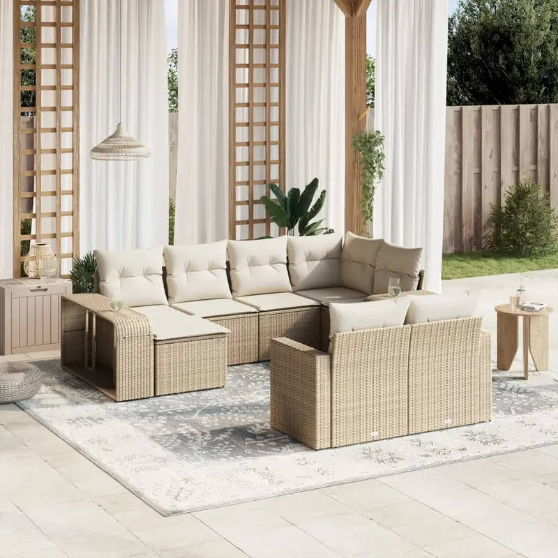Juego de sofás jardín con cojines beige 10 pzas ratán sintético