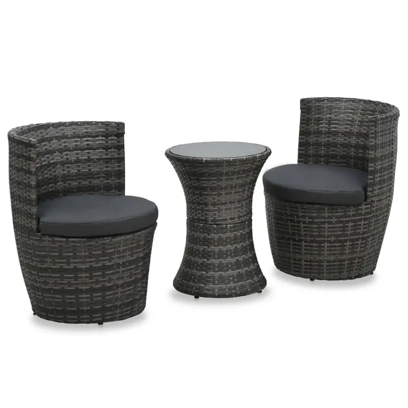 Juego muebles bistró jardín 3 pzas cojines ratán sintético gris