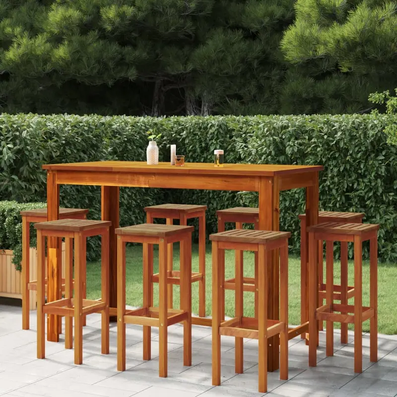Juego muebles de bar de jardín 9 piezas madera maciza de acacia