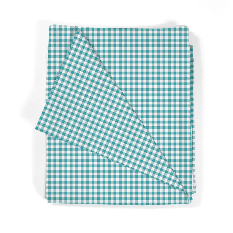 Juego Sábanas Estampadas Cuadro Vichy Turquesa