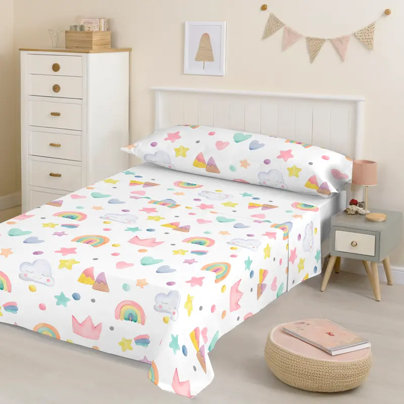 JUEGO SÁBANAS ESTAMPADAS INFANTIL CONFETTI 100% ALGODÓN