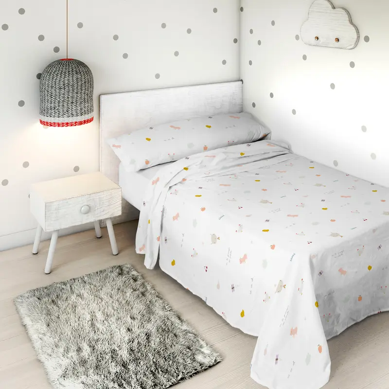 JUEGO SÁBANAS ESTAMPADAS INFANTIL GRANJA B 100% ALGODÓN