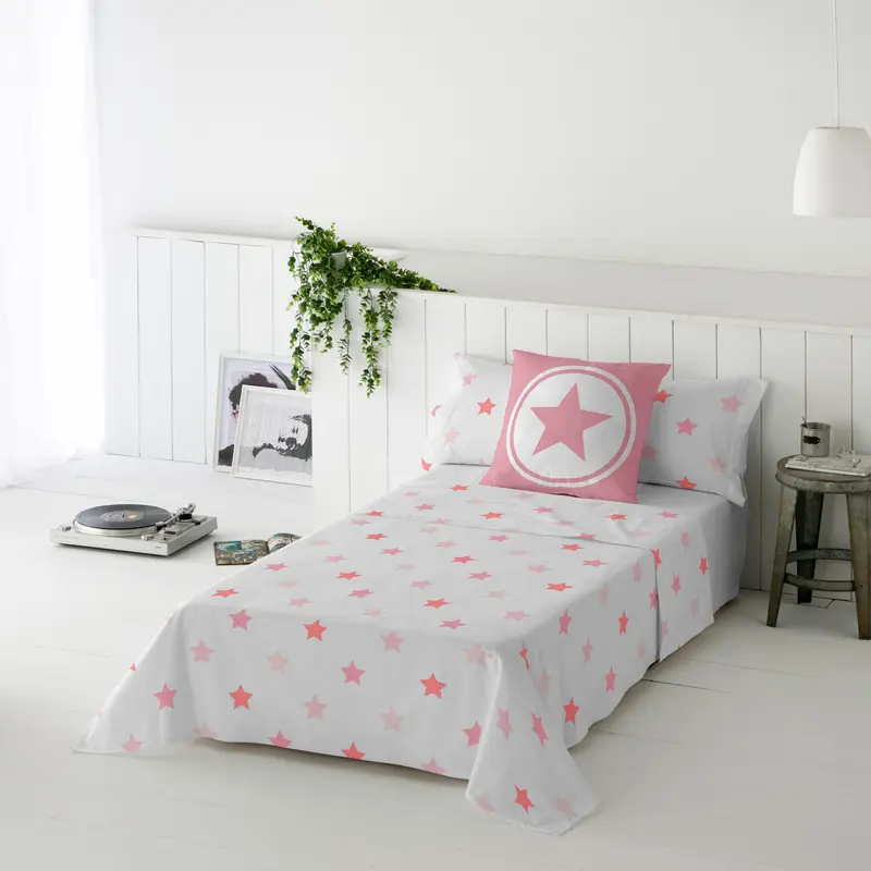 JUEGO SÁBANAS ESTAMPADAS INFANTIL INDIGO B ROSA 100% ALGODÓN