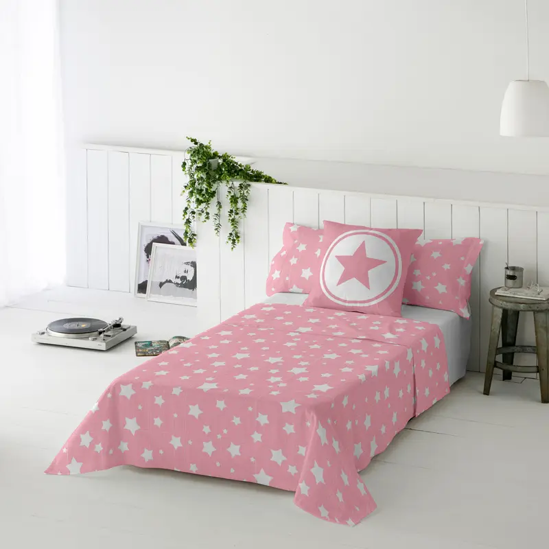 JUEGO SÁBANAS ESTAMPADAS INFANTIL IVETT B ROSA 100% ALGODÓN